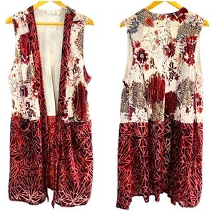 LOGO Velvet Burnout Sleeveless Duster Kimono Vest